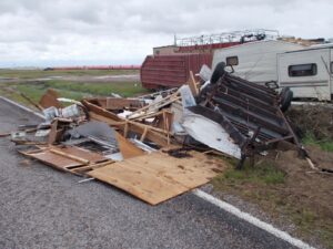 Debris from a mobile home destroyed by Hurricane Harvey