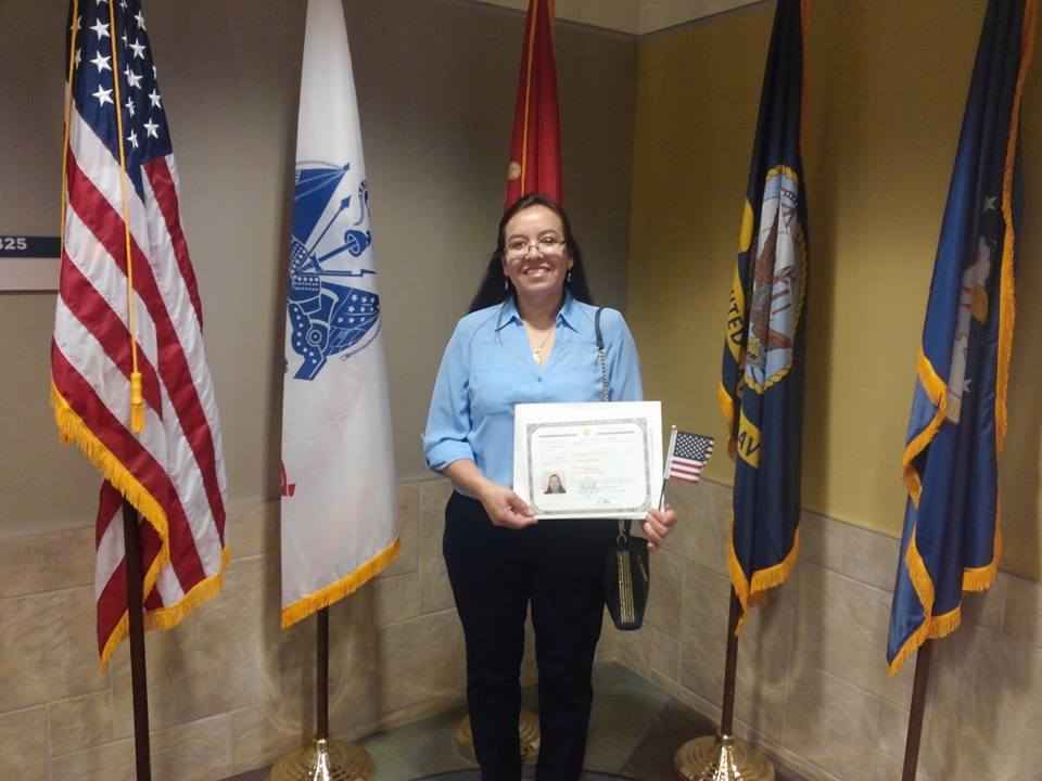 Patricia Robles after naturalization ceremony in 2016. She voted for the first time in the presidential election.